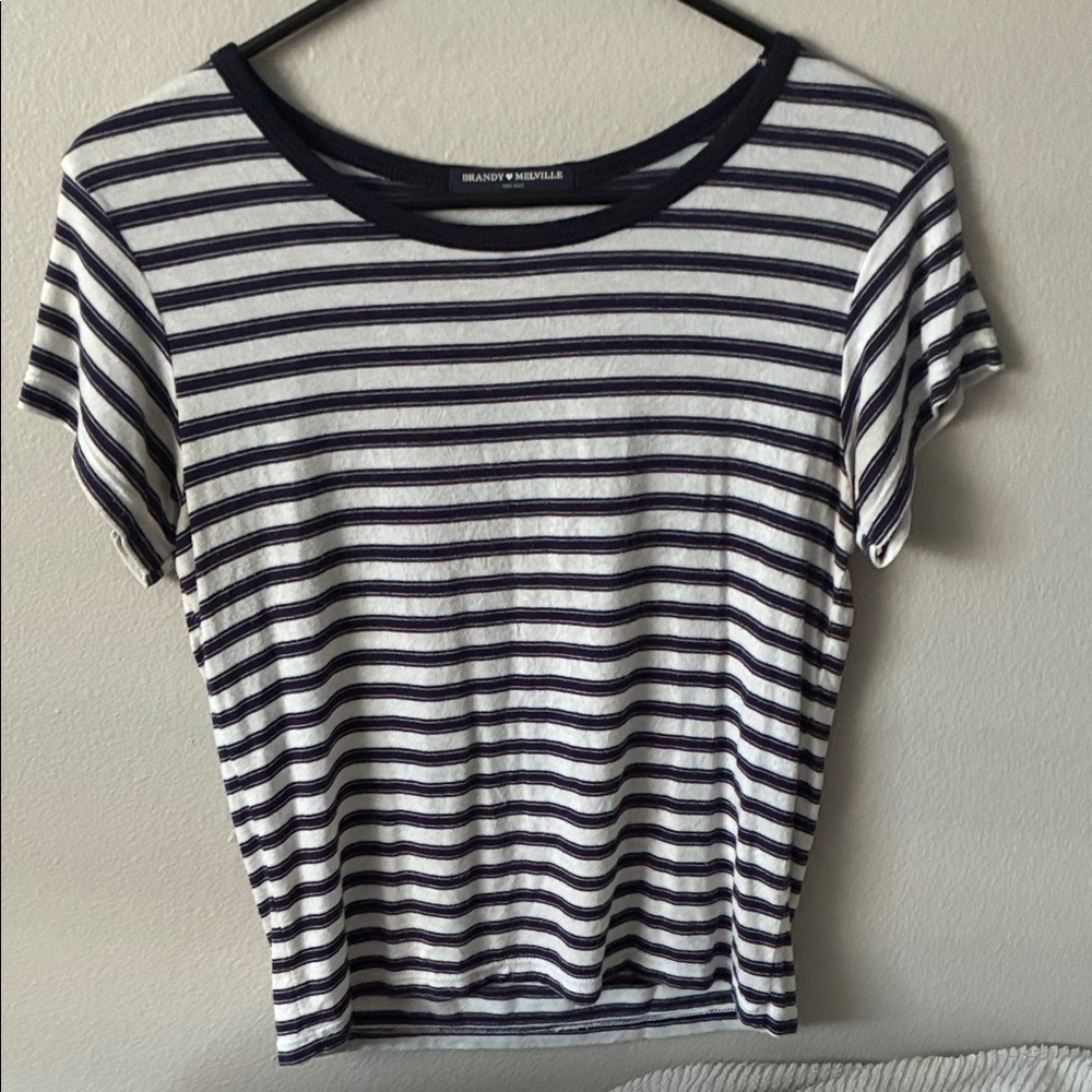 Brandy Melville Navy & White Striped Short Sleeve Tee